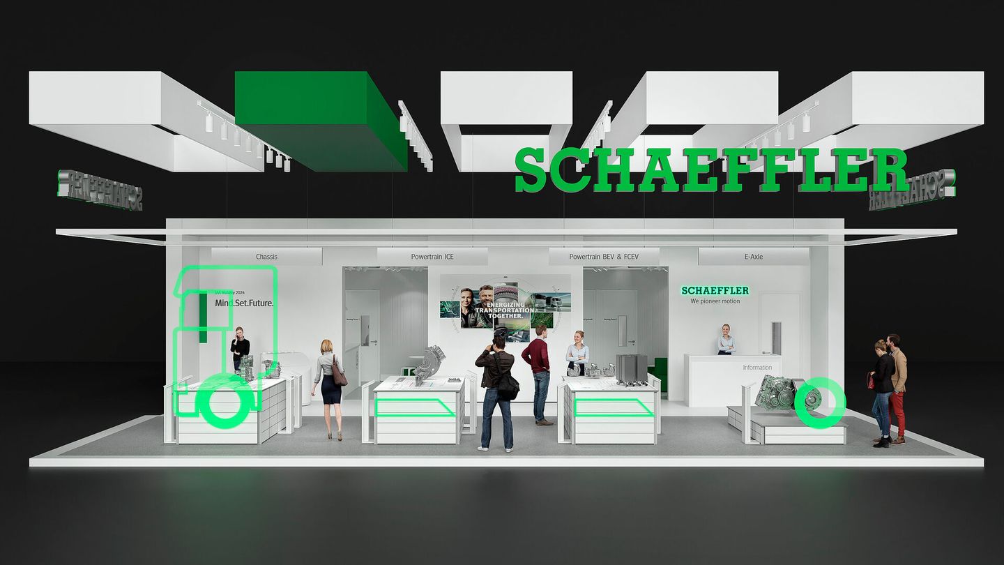 The Schaeffler showcase occupies 250 square meters and is located at booth A40 in hall 12. It is the first Schaeffler presence at a major trade fair to include products and solutions by Vitesco Technologies. Picture: SEVERICH & PARTNER