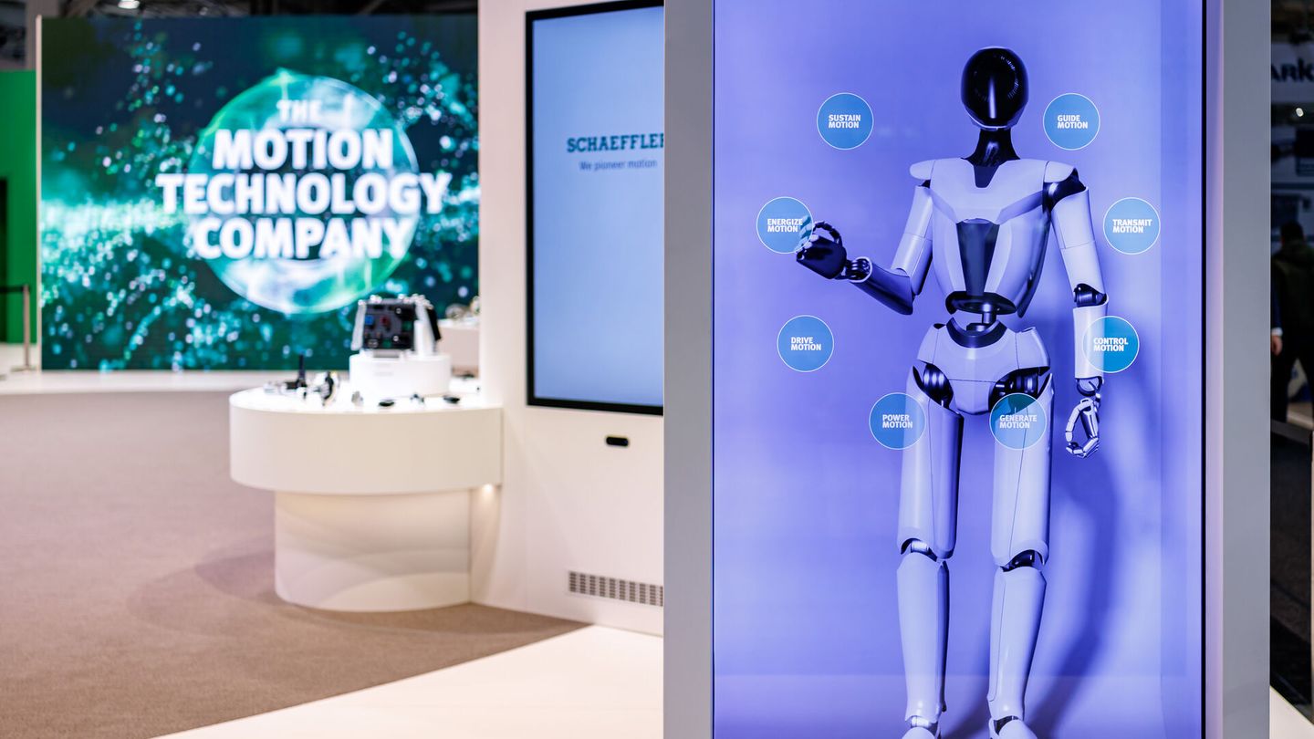 Das interaktive „Humanoid Technology Exhibit“ stellt Besucherinnen und Besuchern die acht Produktfamilien von Schaeffler vor. Bild: Schaeffler